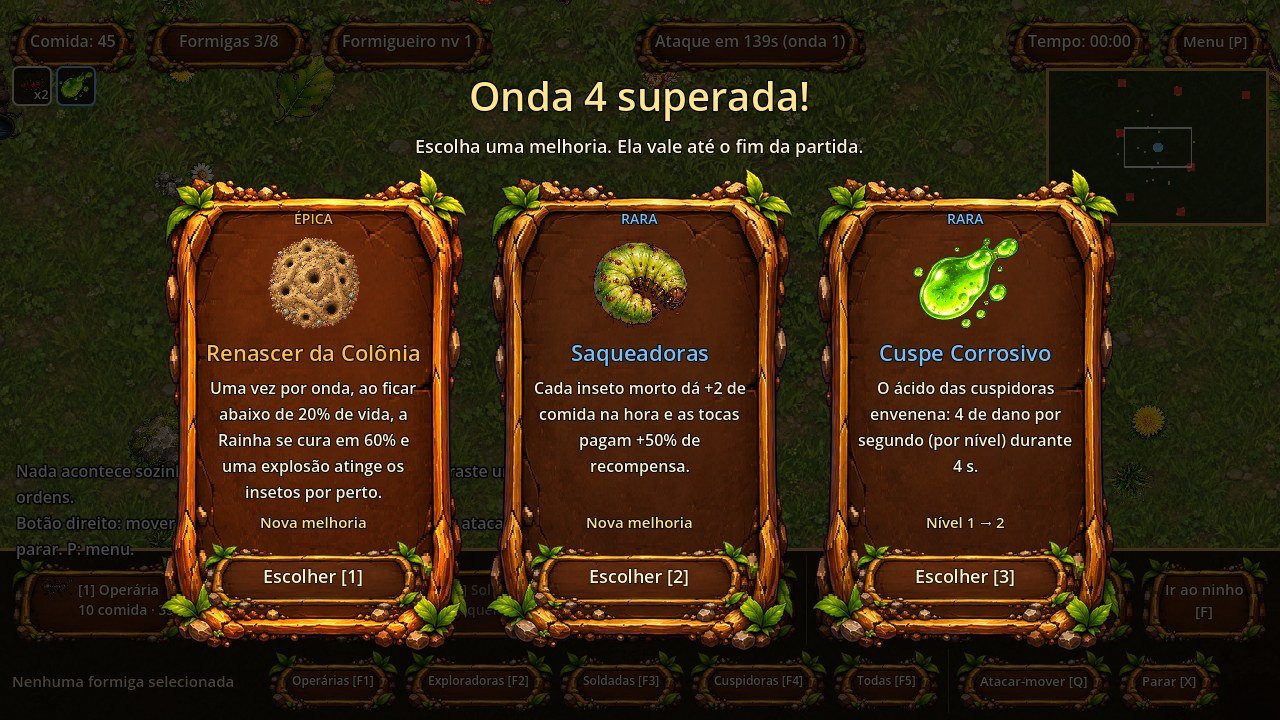 Tela de seleção de cartas de melhoria