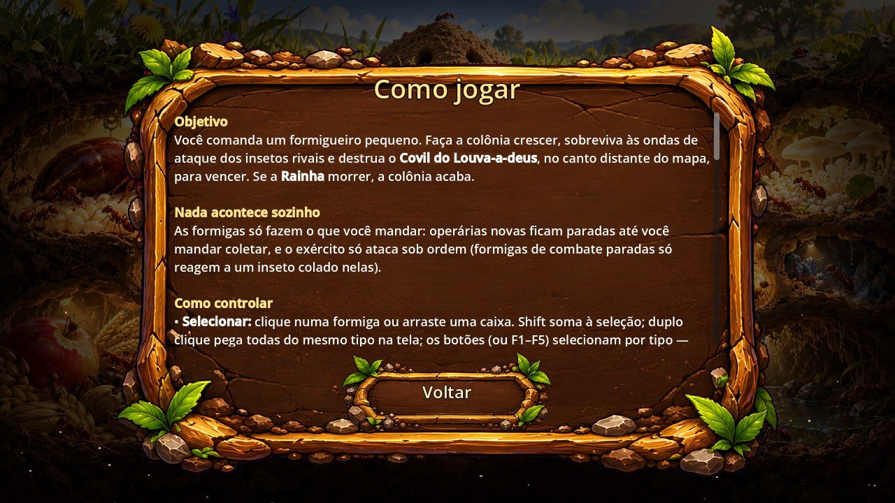 Tela com instruções e controles do jogo